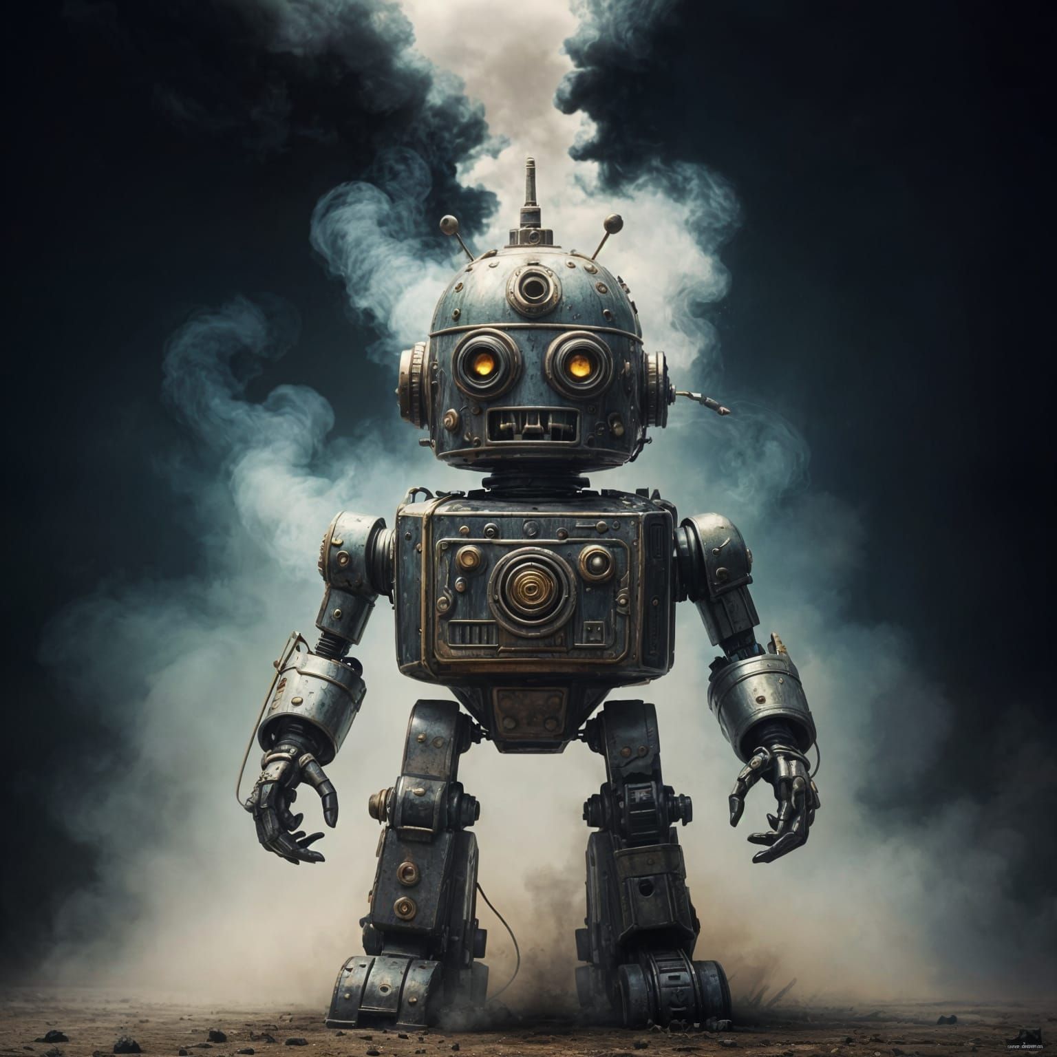 Retro-Futuristic Robot King in a Whimsical Smoky Dream