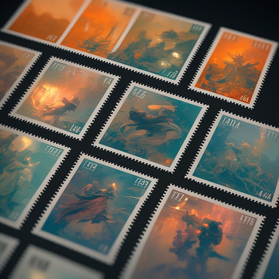 Postage Stamps Concept Art in Comic Book Style