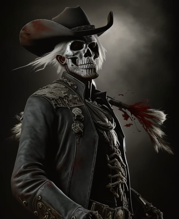 Photorealistic Skeleton Cowboy Portrait with Blood Splatters