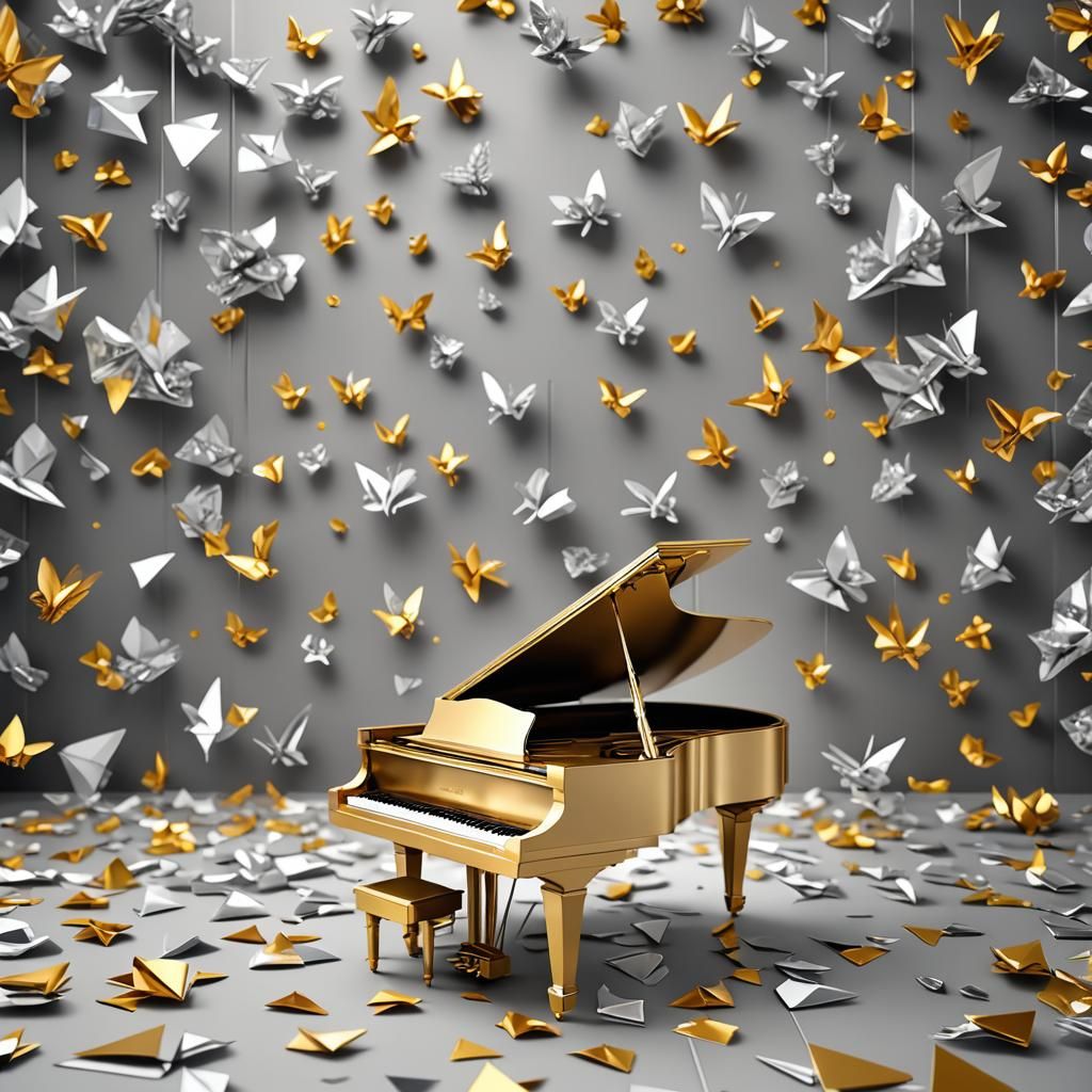Ornate Grand Piano in Queen's Room: Origami Papercraft