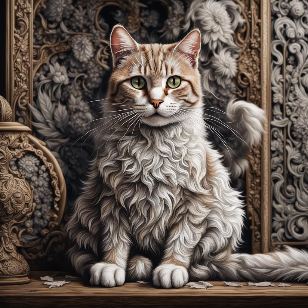 Detailed Mineral Painting of a Beautiful Cat