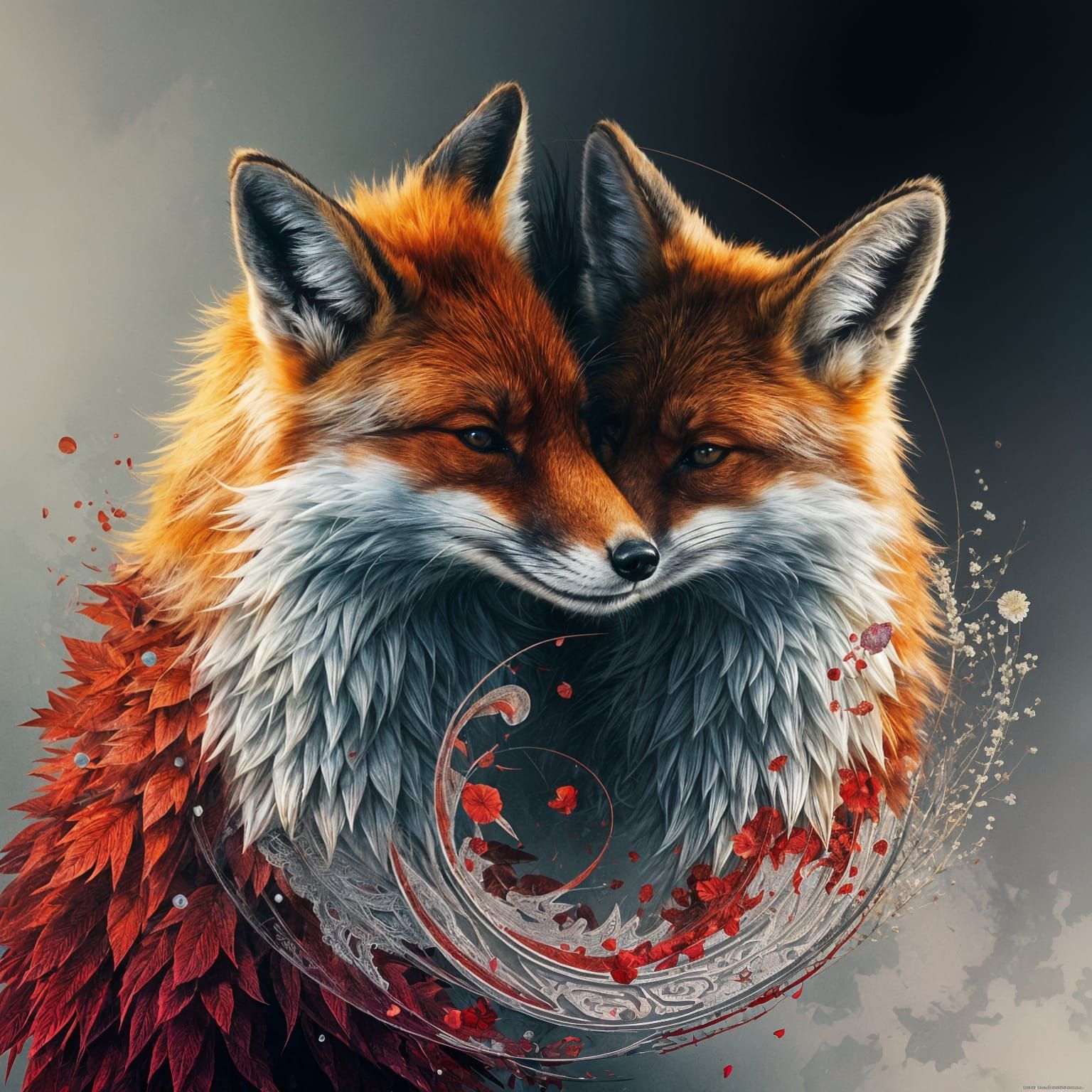 Intricate Yin and Yang Fox Portraits in Triadic Colors