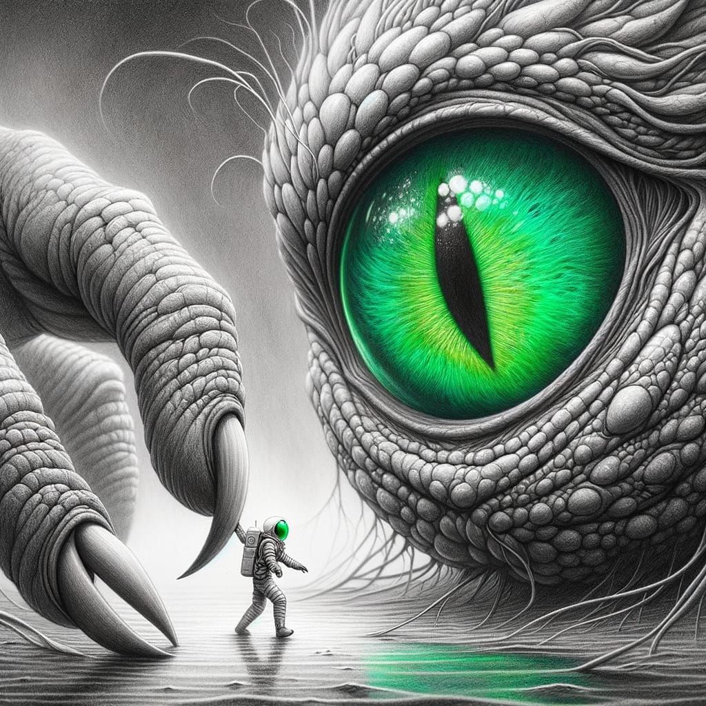 Gentle Alien Examines Tiny Astronaut in a Hyper-Realistic Pe...