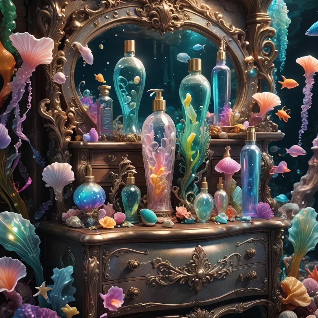 Underwater Grotto Beauty Product Display in Fantasy Style