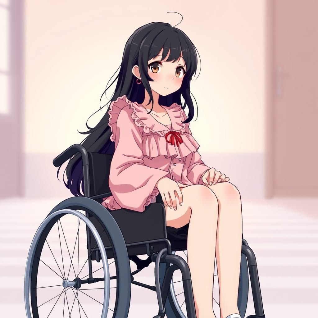 Anime Girl in Wheelchair with Pink Frilly Outfit