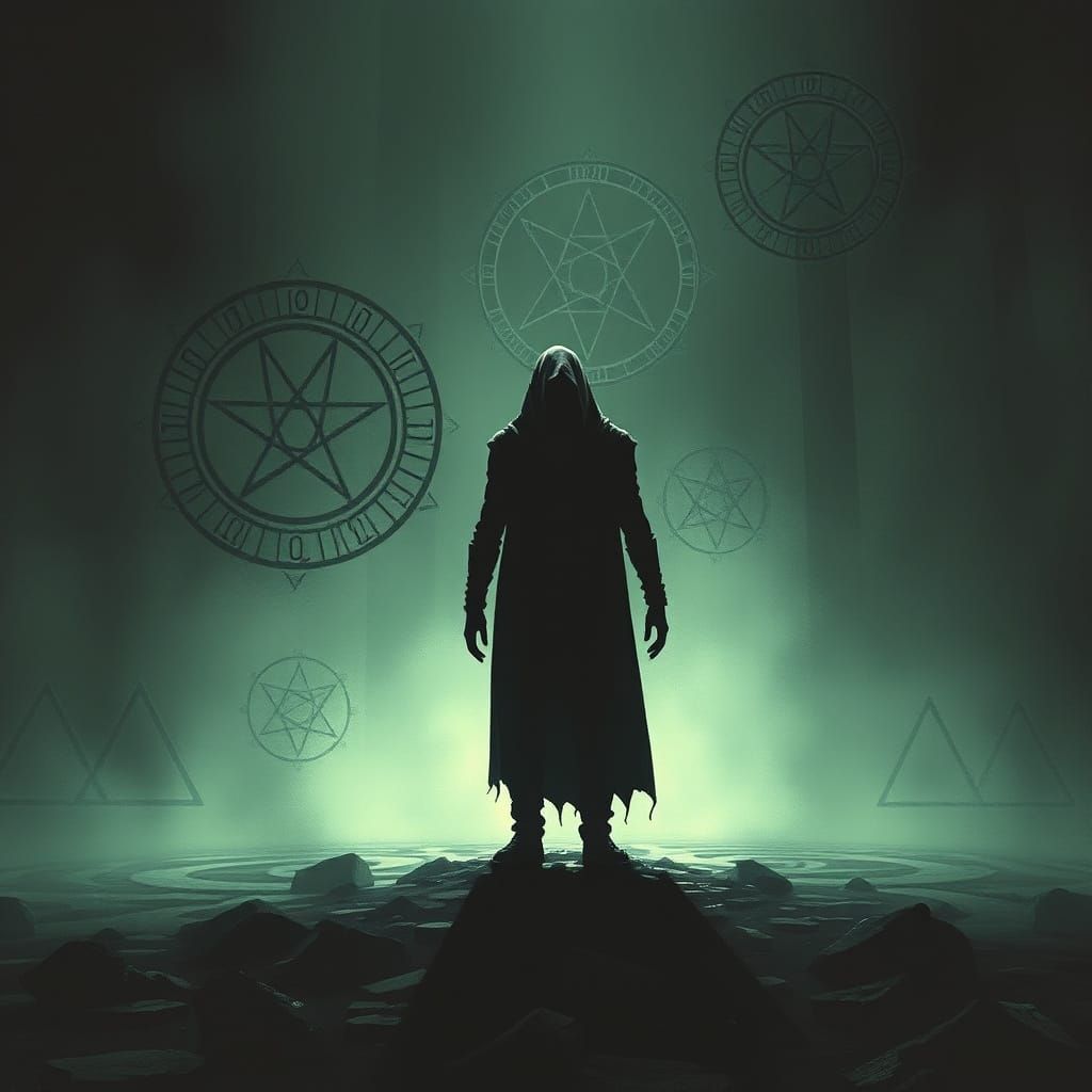 Lone Figure in Cryptic, Eerie Atmosphere