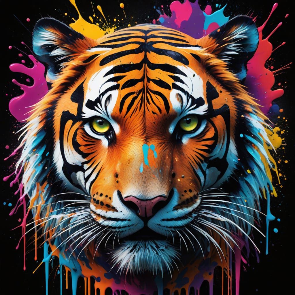 Psychedelic Graffiti Art Tiger Logo in Street Style