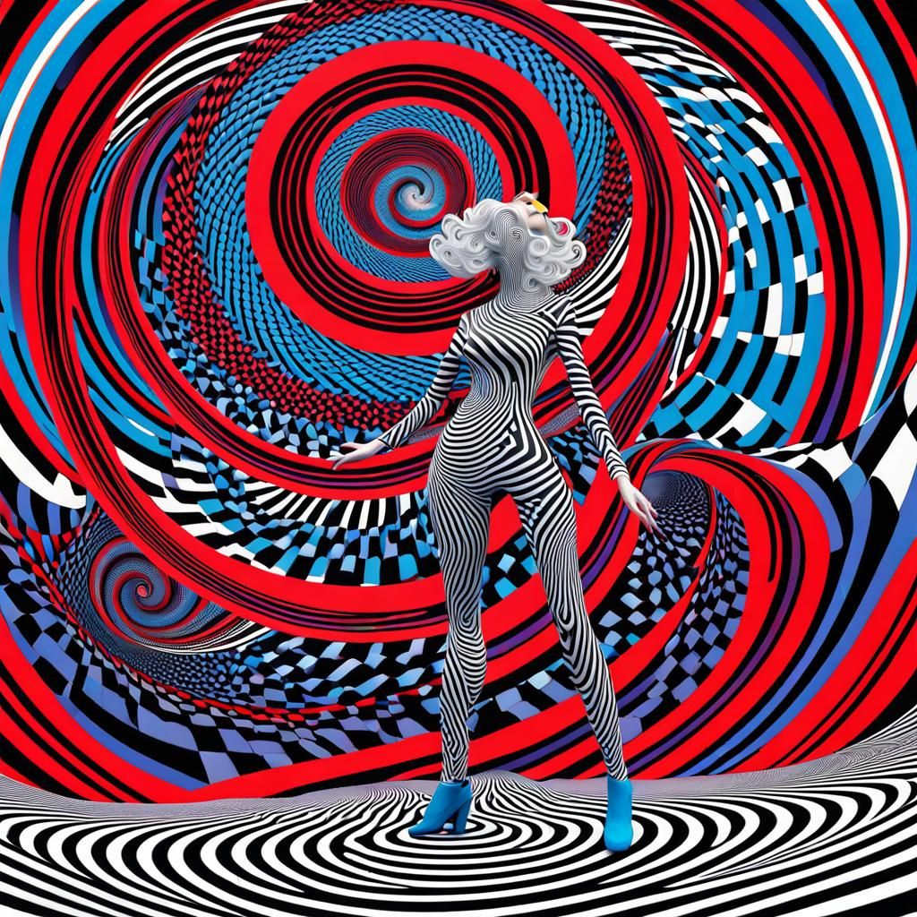 Op Art Woman in Geometric Swirls