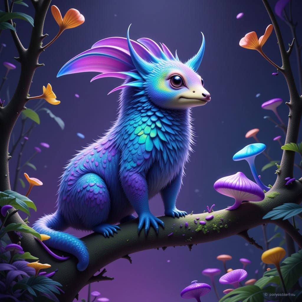 Bioluminescent Creature in Lush Alien Forest