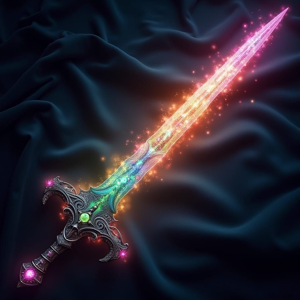 Mystical Fae-Sword Shines with Iridescent Gemstone Colors