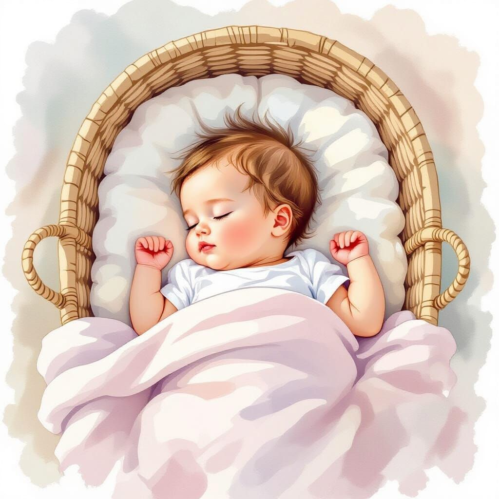 Baby Girl Sleeping: Gentle Watercolour Art Sketch