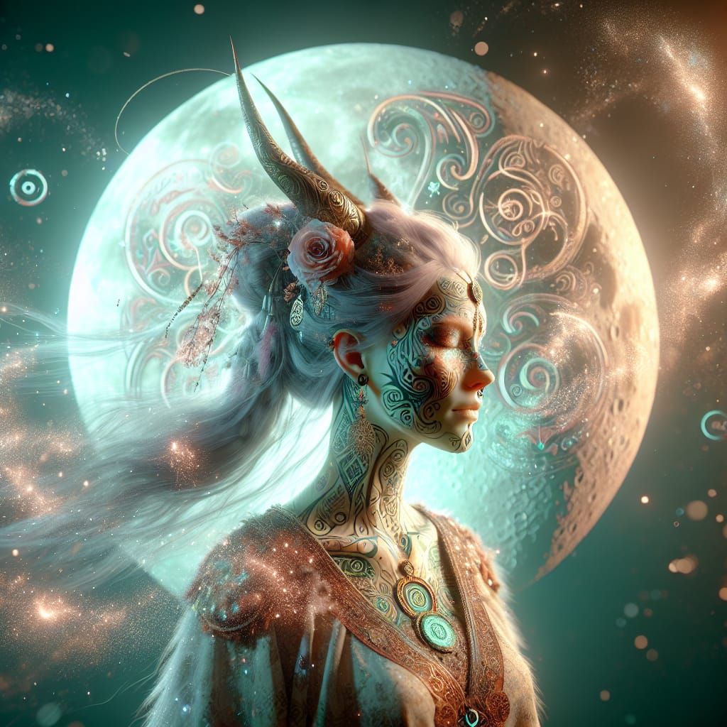 Viking Centaur with Tribal Tattoos Under a Teal Moon