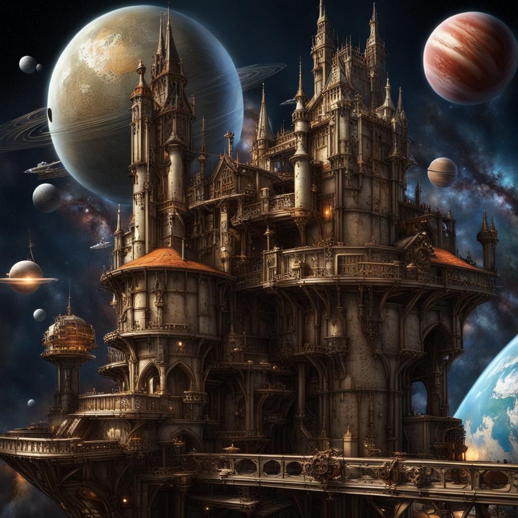 Steampunk Medieval Castle Navigating Sidereal Space