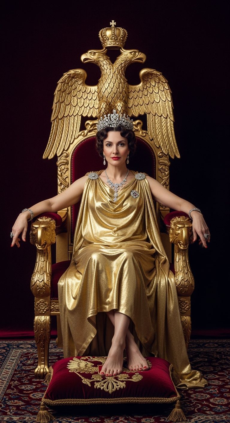 Regal Tsarina on Gold Throne in Photorealistic Style