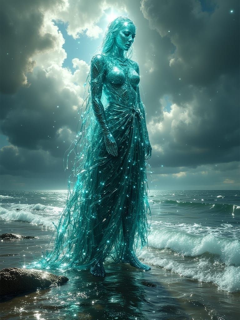 Figure of Sea Glass Shards on Windswept Shore