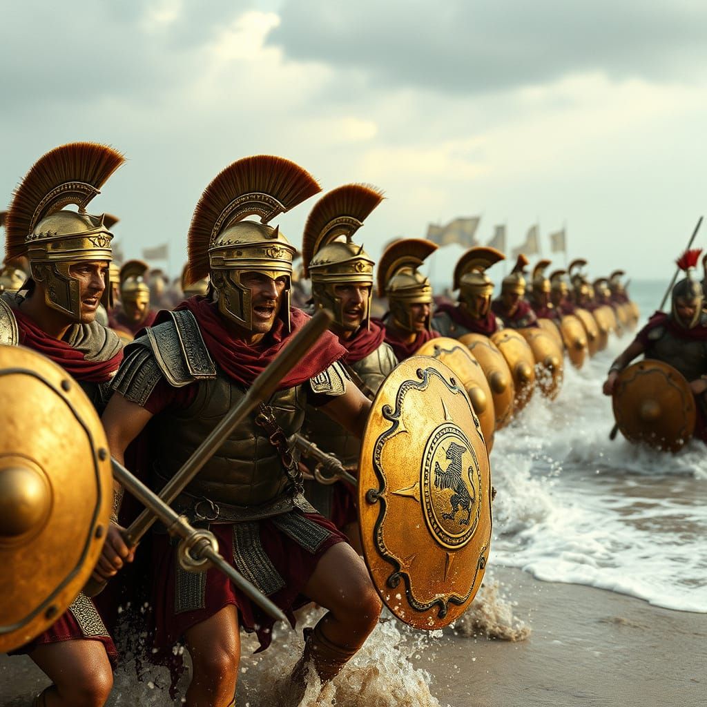 Roman Marines Storming a Beach, Cinematic Film Still