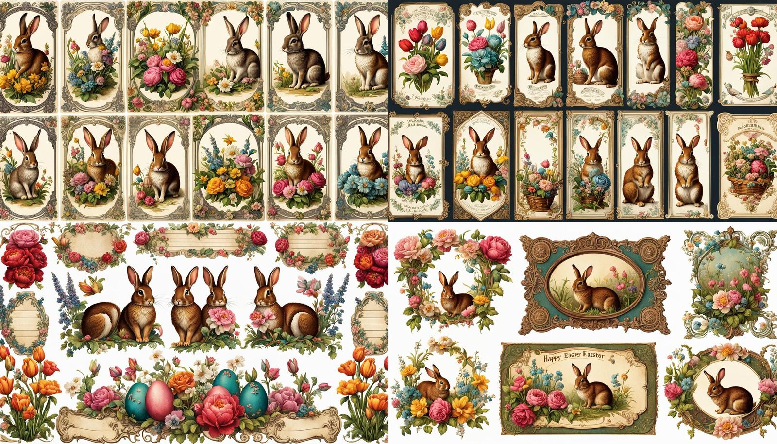Vintage Rabbit and Floral Easter Junk Journal Labels