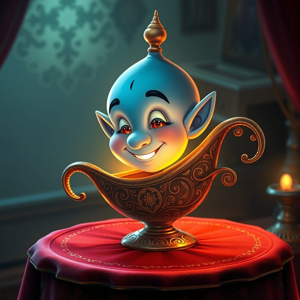 Genie Emerging from Aladdin's Lamp in Dreamlike Style