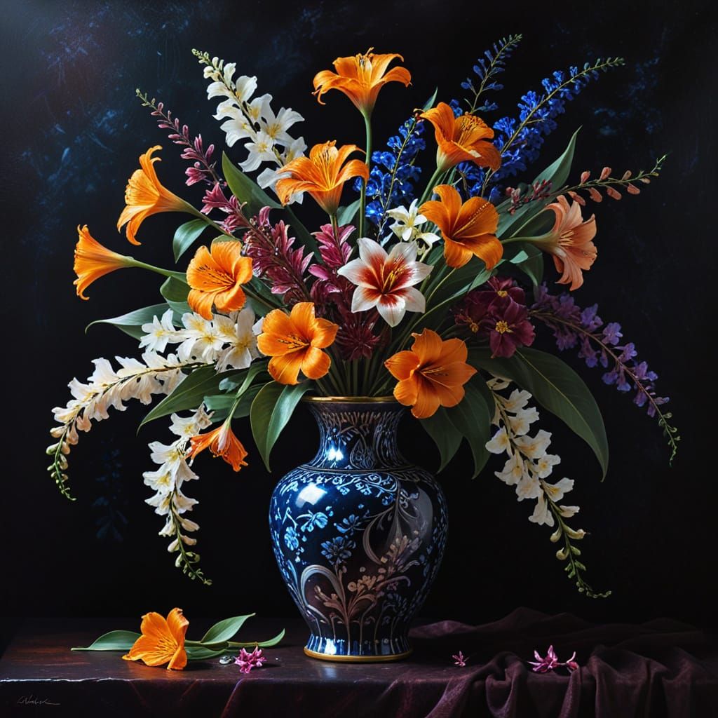 Vase of Exotic Flowers Still Life Painting