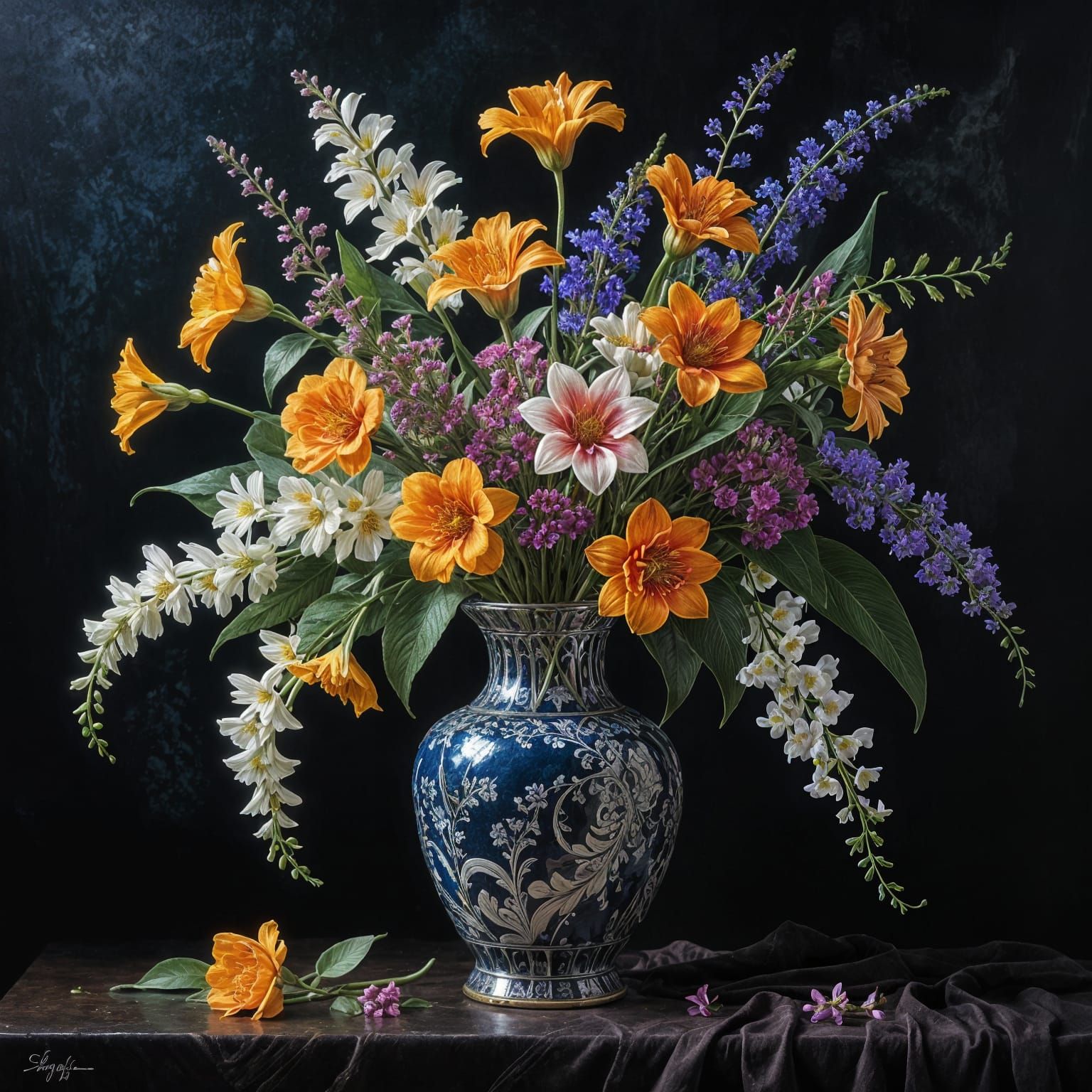 Enchanting Still Life Painting of Exotic Flowers