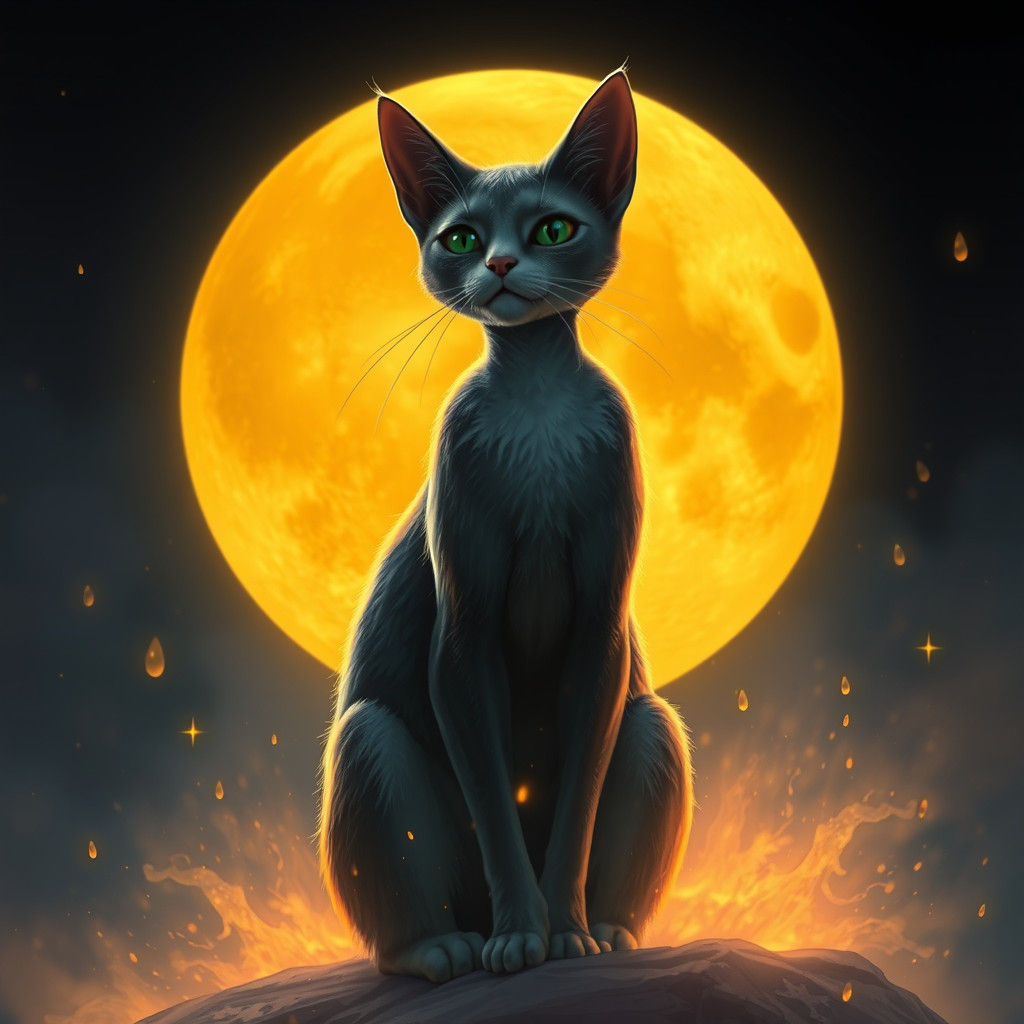 Slender Cat Under Moonlight: Digital Painting