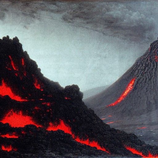 Mount Doom Eruption in Dark Fantasy Style