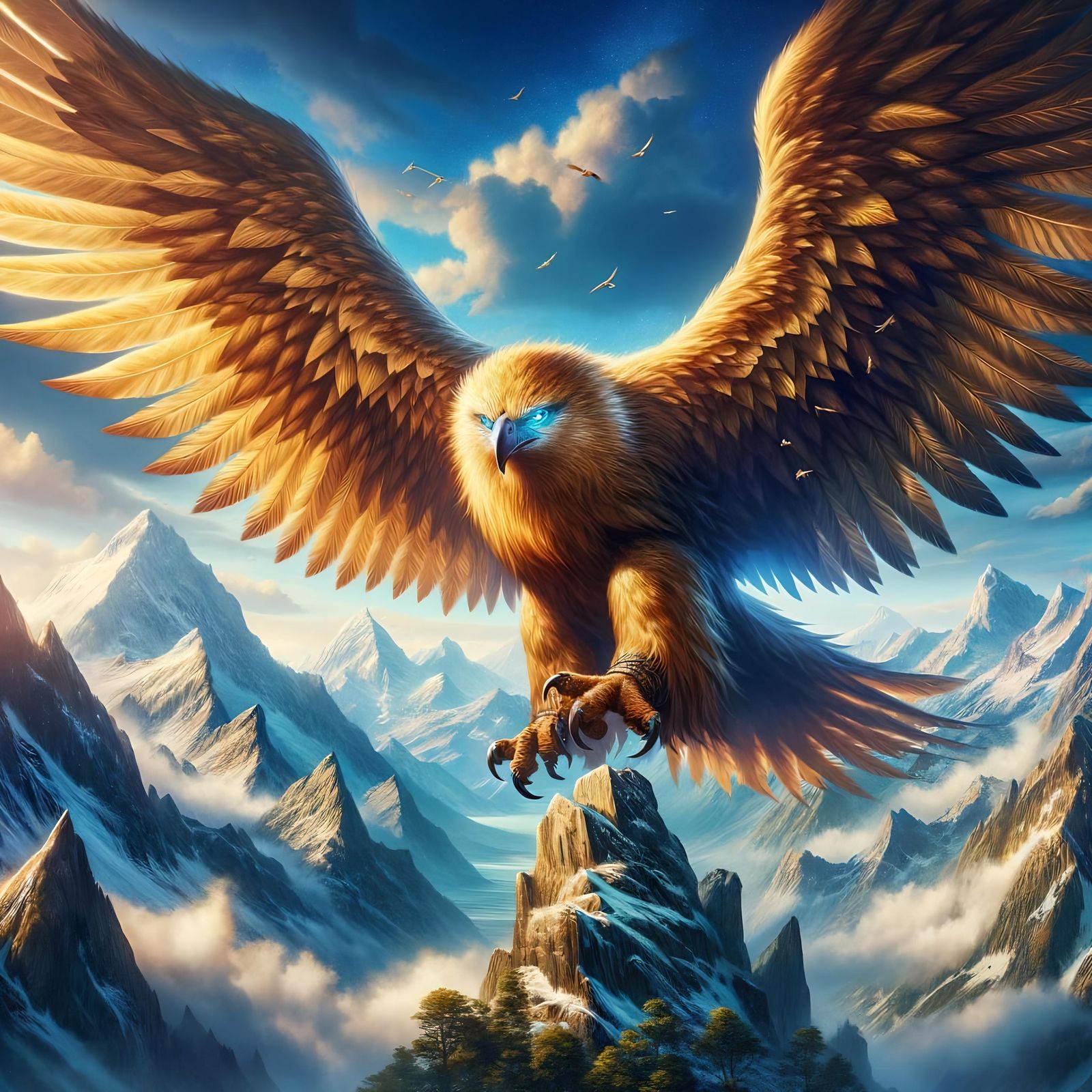 Legendary Golden Eagle Soaring Over Mountains