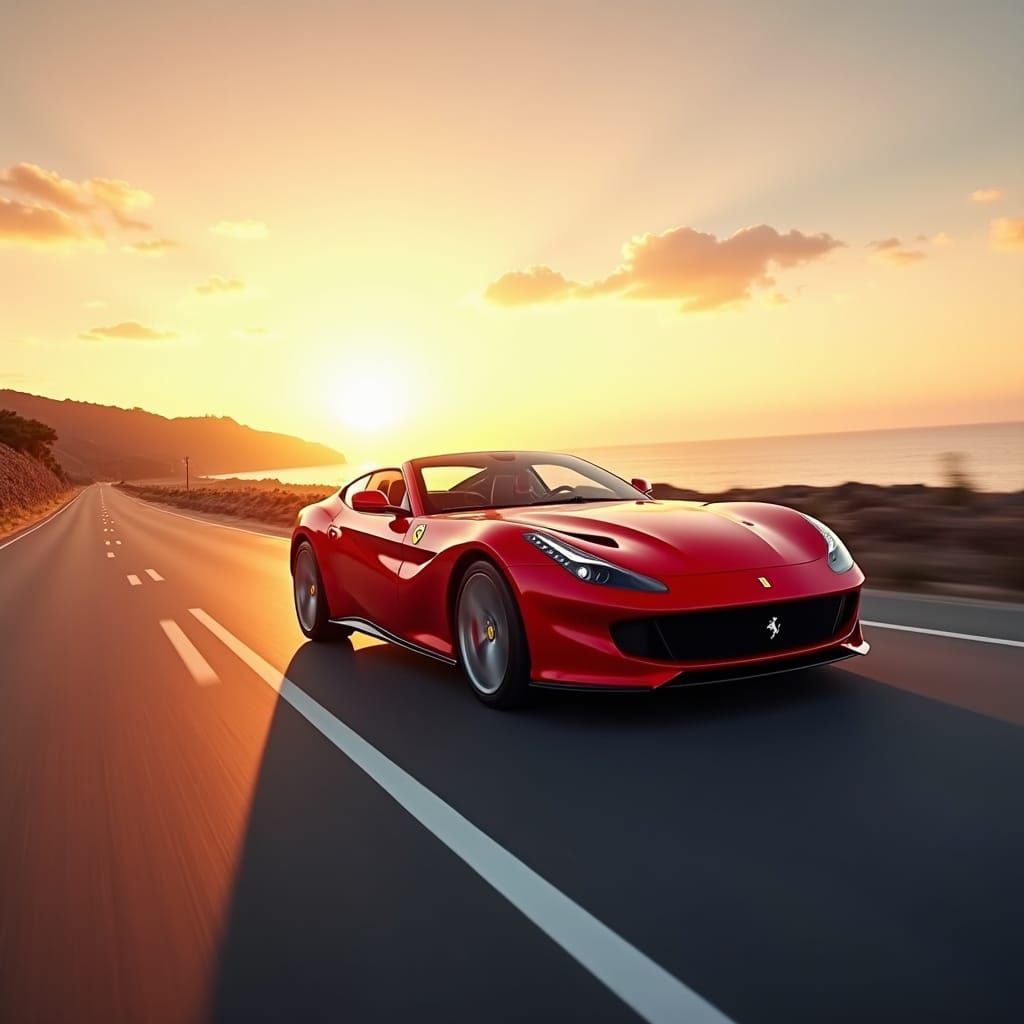 Ferrari Berlinetta at Sunrise on Pacific Coast Highway