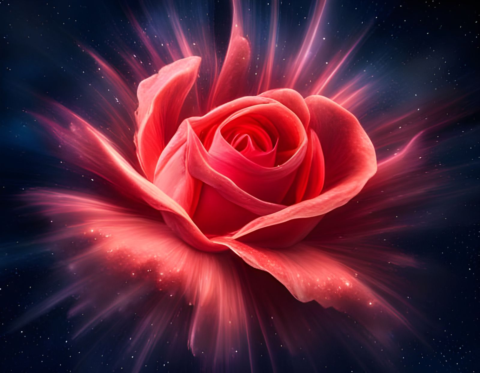 Fiery Red Rose Nebula in Hyperrealistic Style