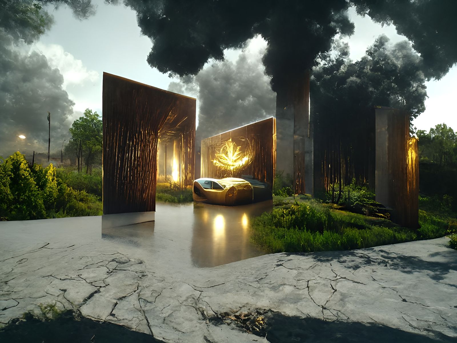 Detailed Conceptual Landscape in Psychedelic Art Brut Style