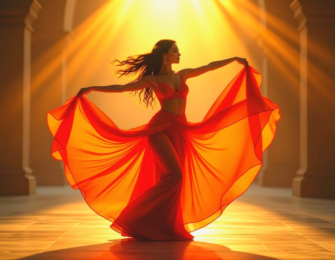 Solar Realism Dancer in Fiery Orange Fabric