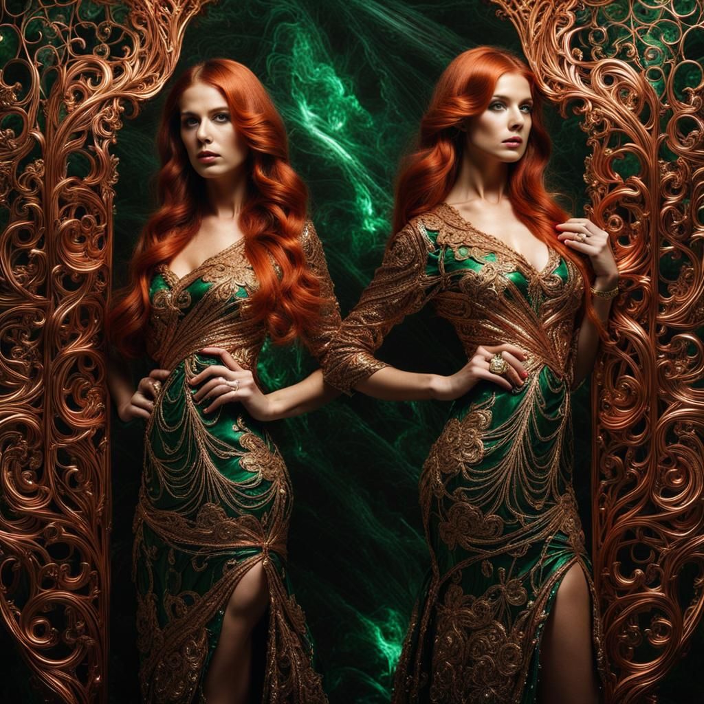 Women in Fractal Filigree Copper Wire Dresses