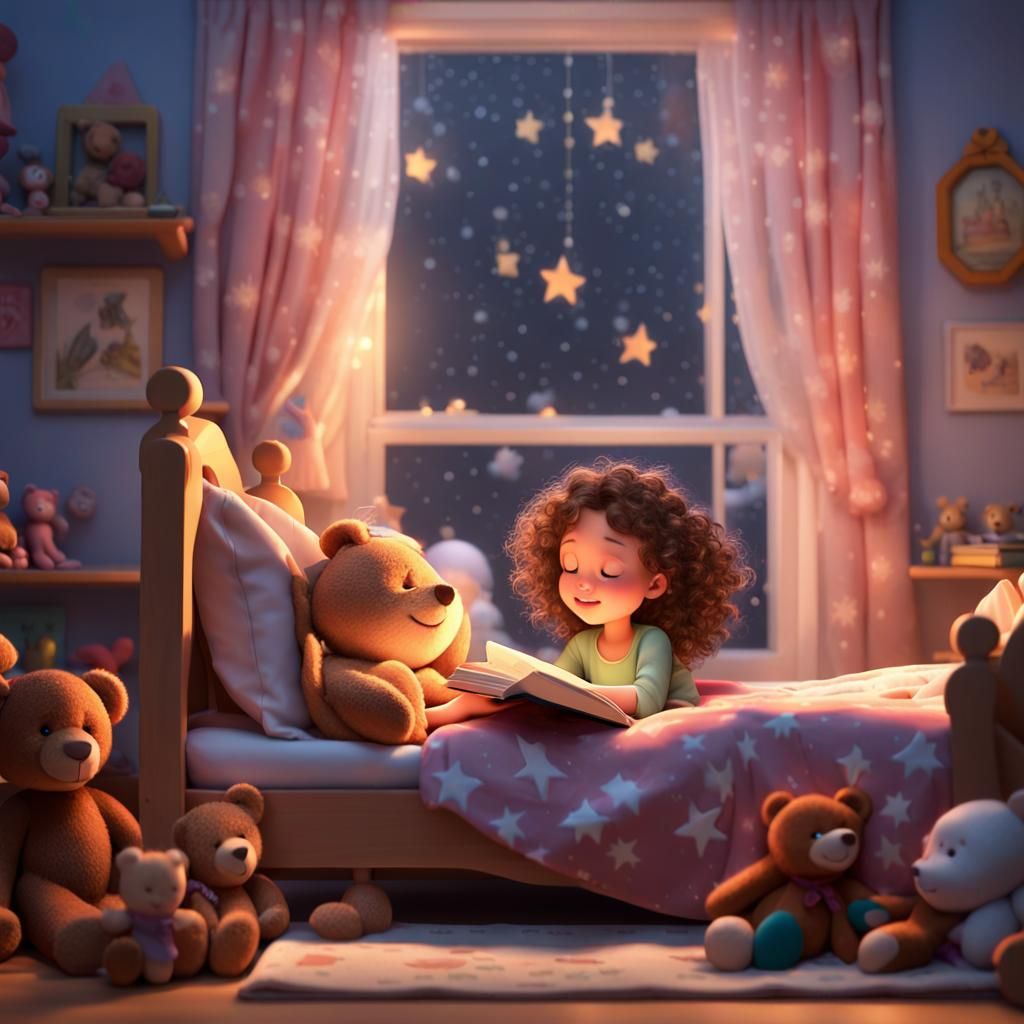 Dreamy Girl Asleep Surrounded by Toys in 3D Anime Art