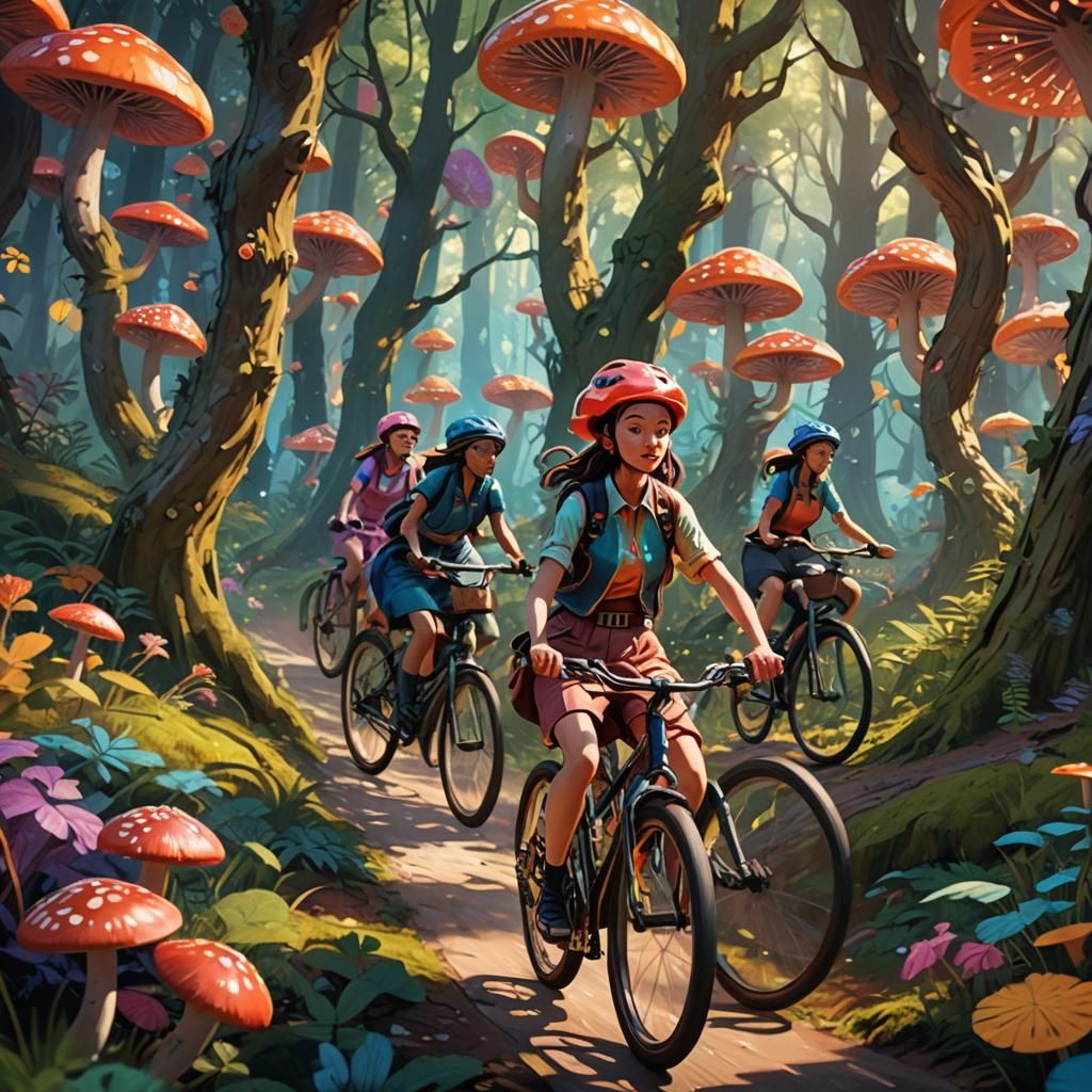 Girls Cycling Through Whimsical Forest in Unreal Engine