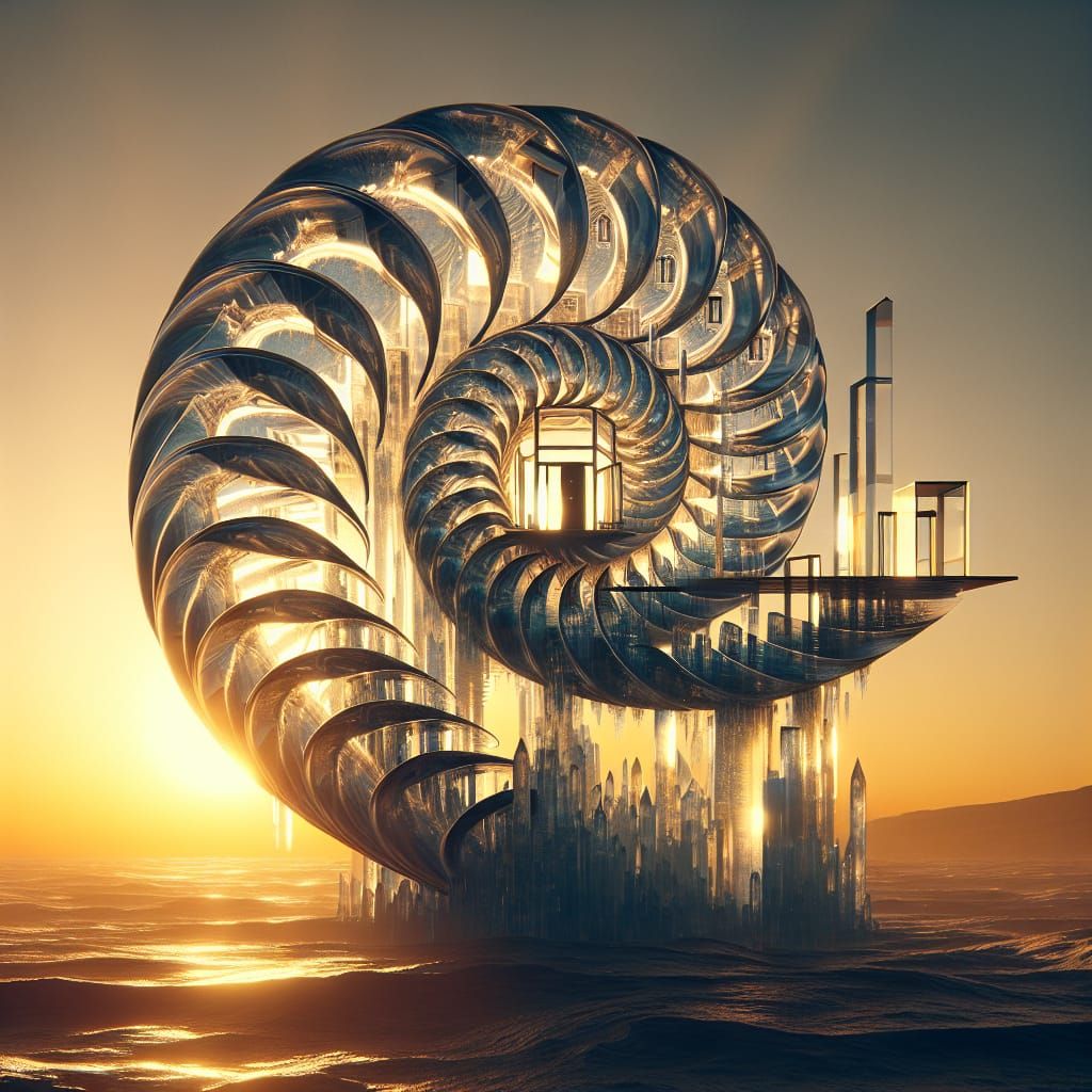 Crystal Nautilus Shell House at Sunset