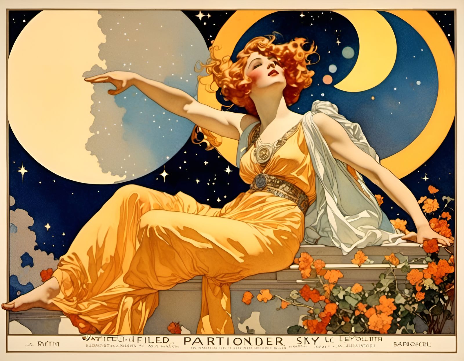 Celestial Sky in Golden Age Illustration Style