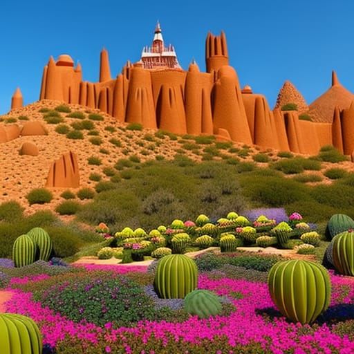 Desert Sand Castle with Cactus field