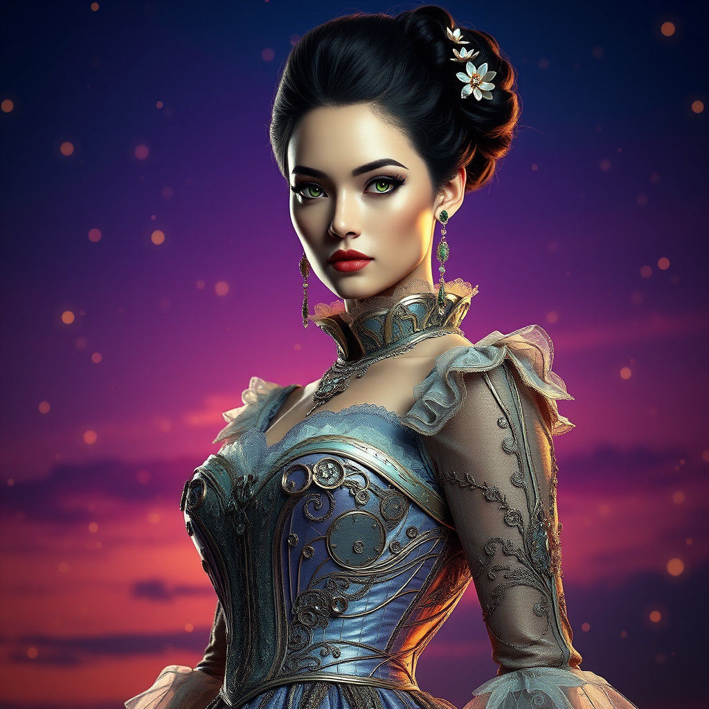 Futuristic 1860s Dress: Victorian Cyberpunk Beauty