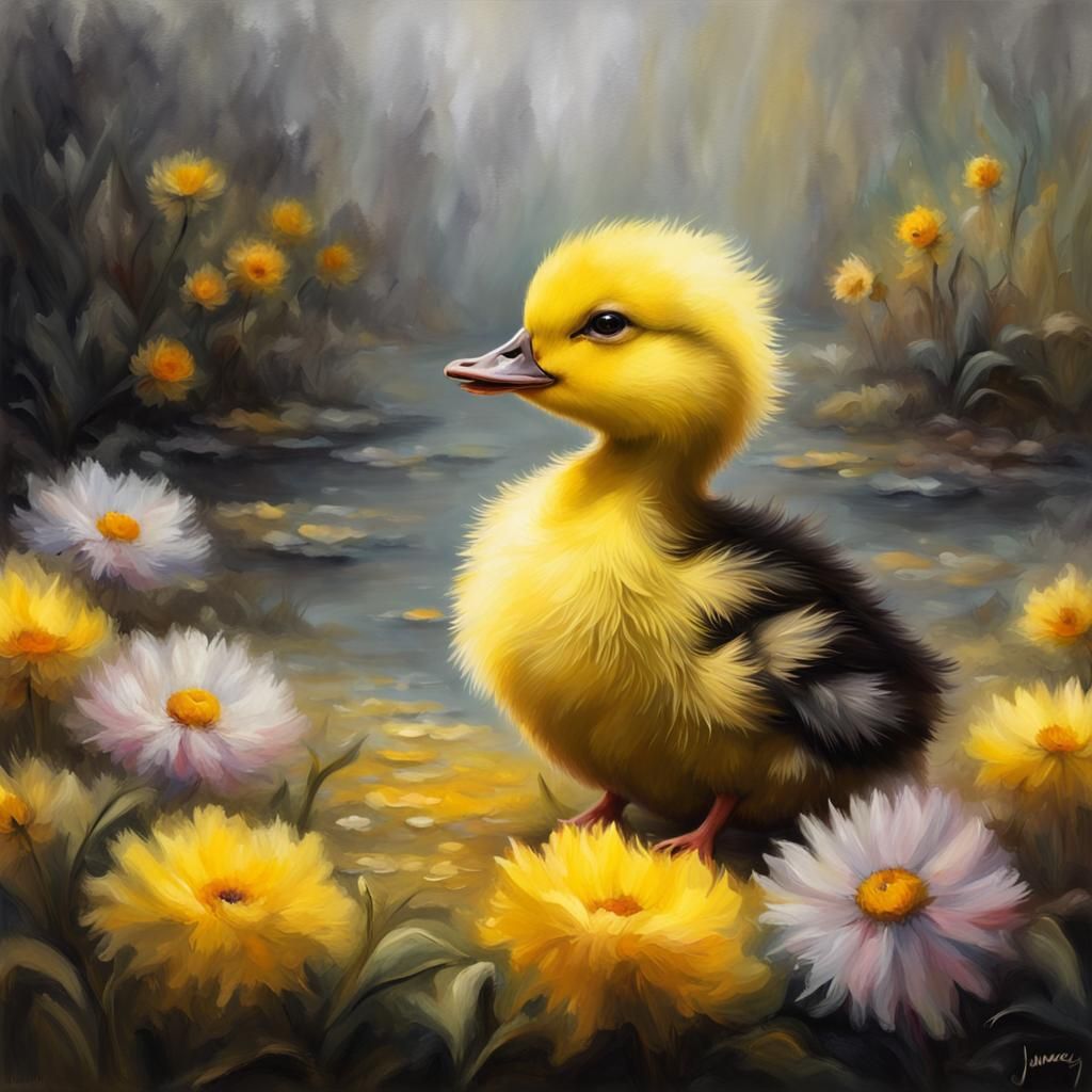Whimsical Duckling in Chalk Art Style