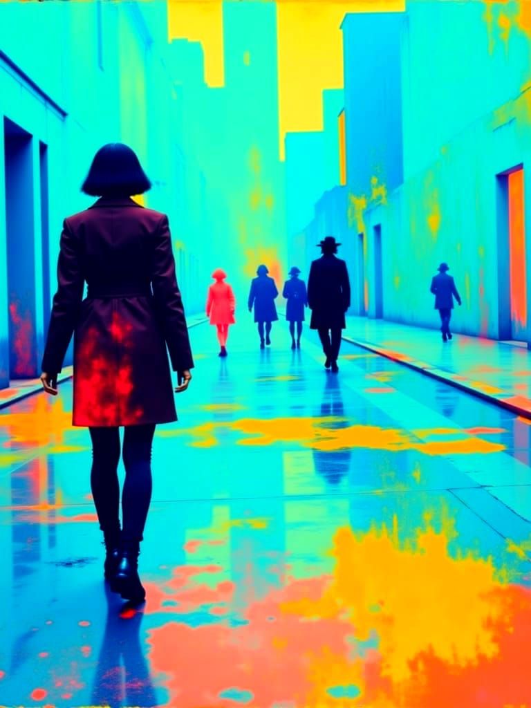 Futuristic Cityscape with Psychedelic Gilded Background