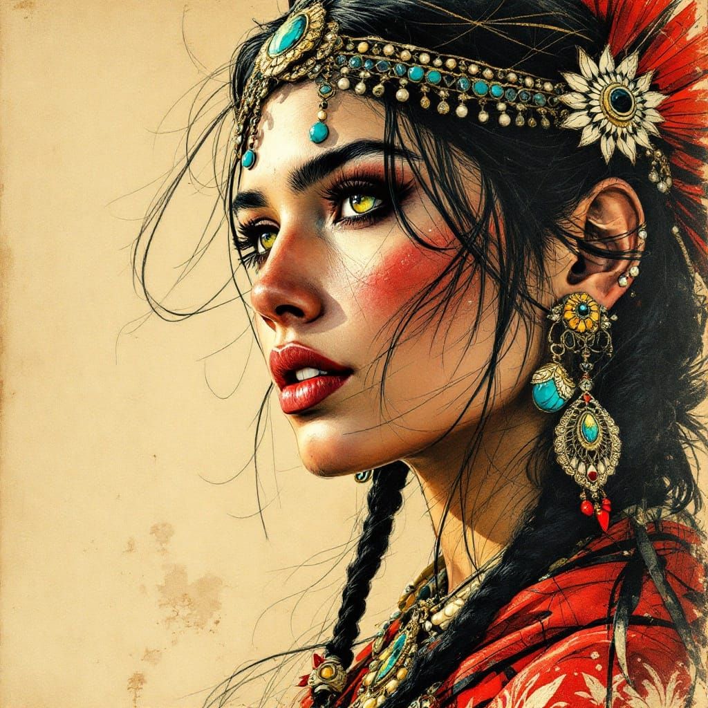 Inca Princess in Vibrant Art Nouveau Style