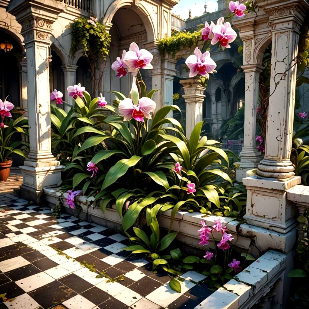 balcony made of dilapidated checkerboard slabs