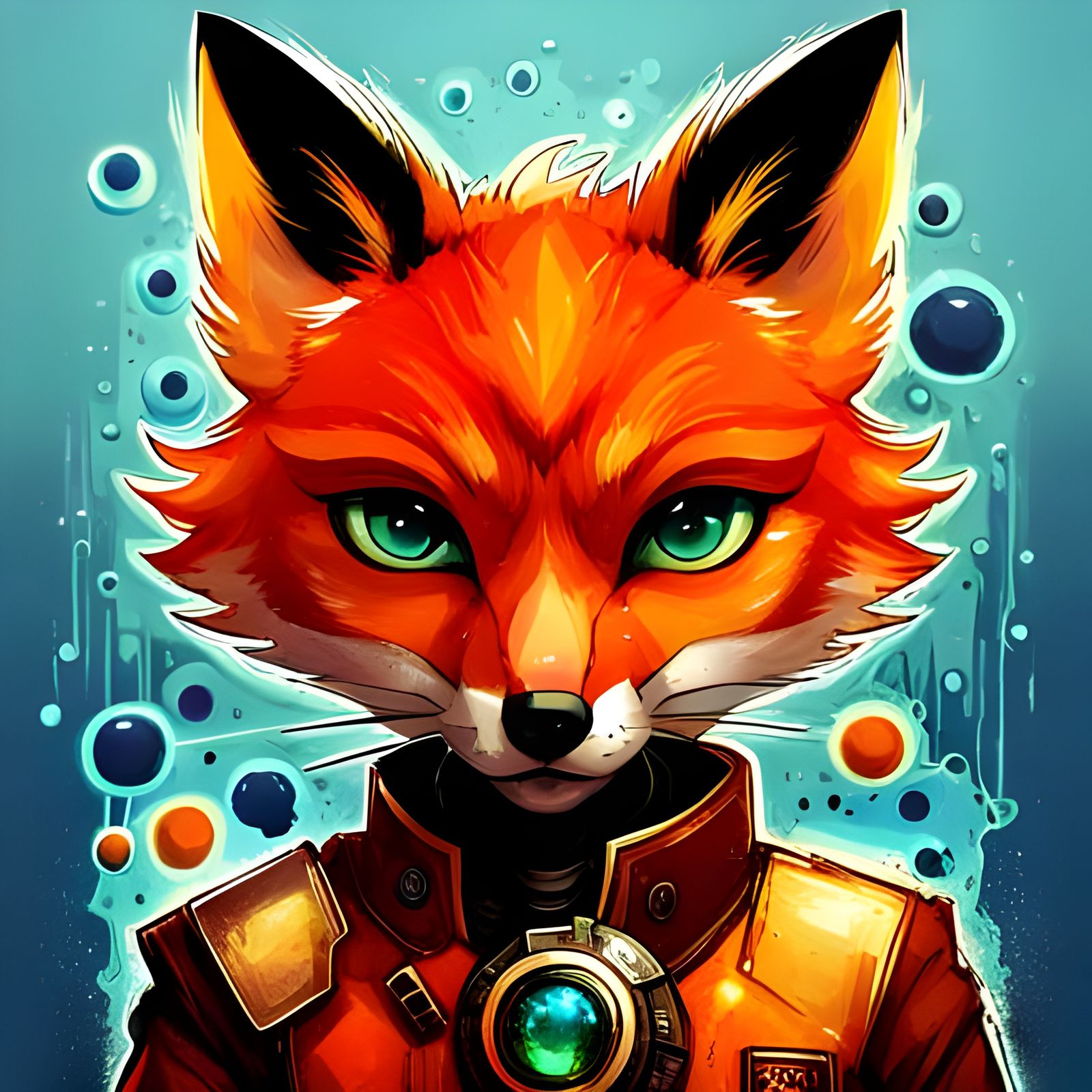 Chibi Cyberpunk Fox Portrait in Polychromatic Style