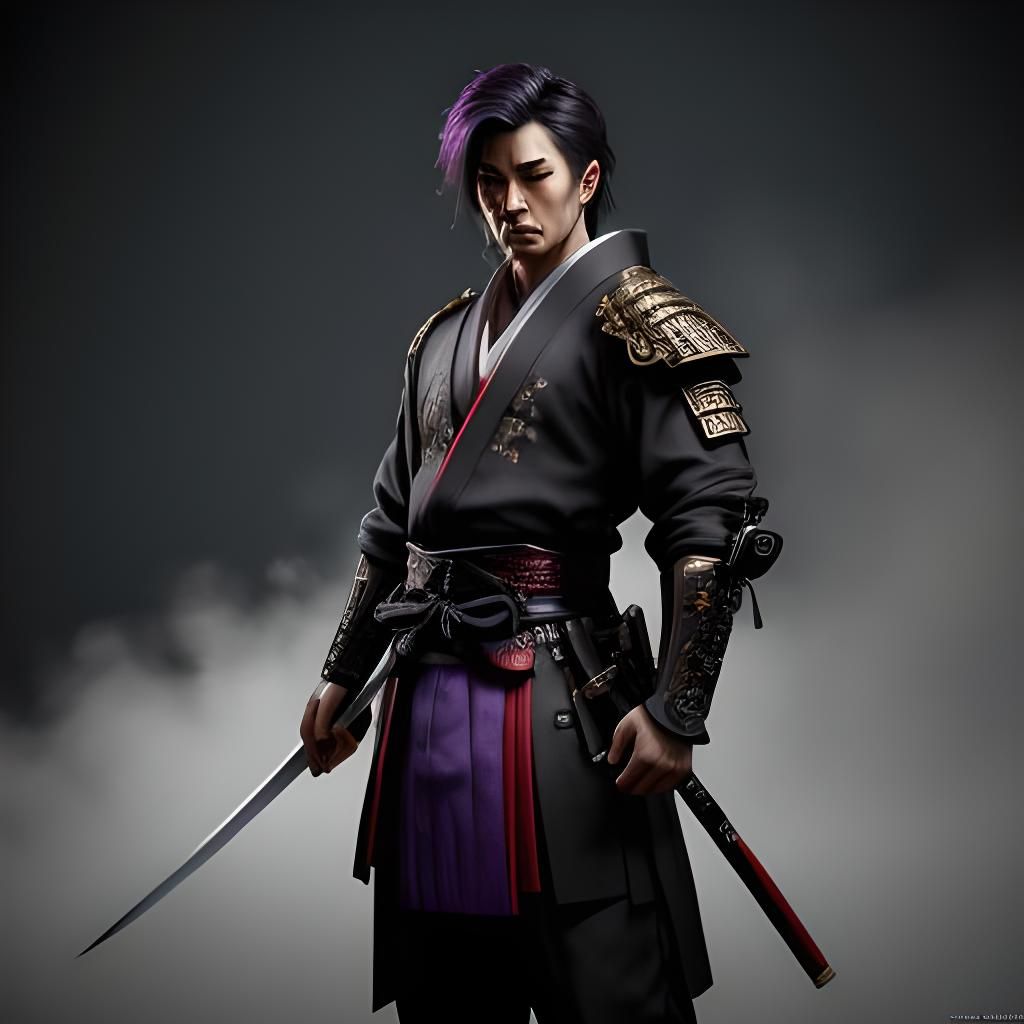 Futuristic Samurai Warrior in Anime Style