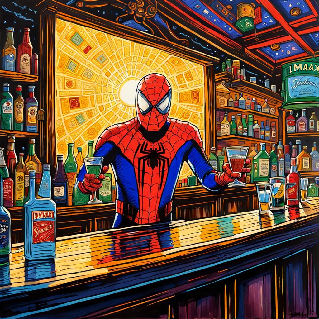 Spooderman's Cassette Futurism Bar Death: Ink Drawing