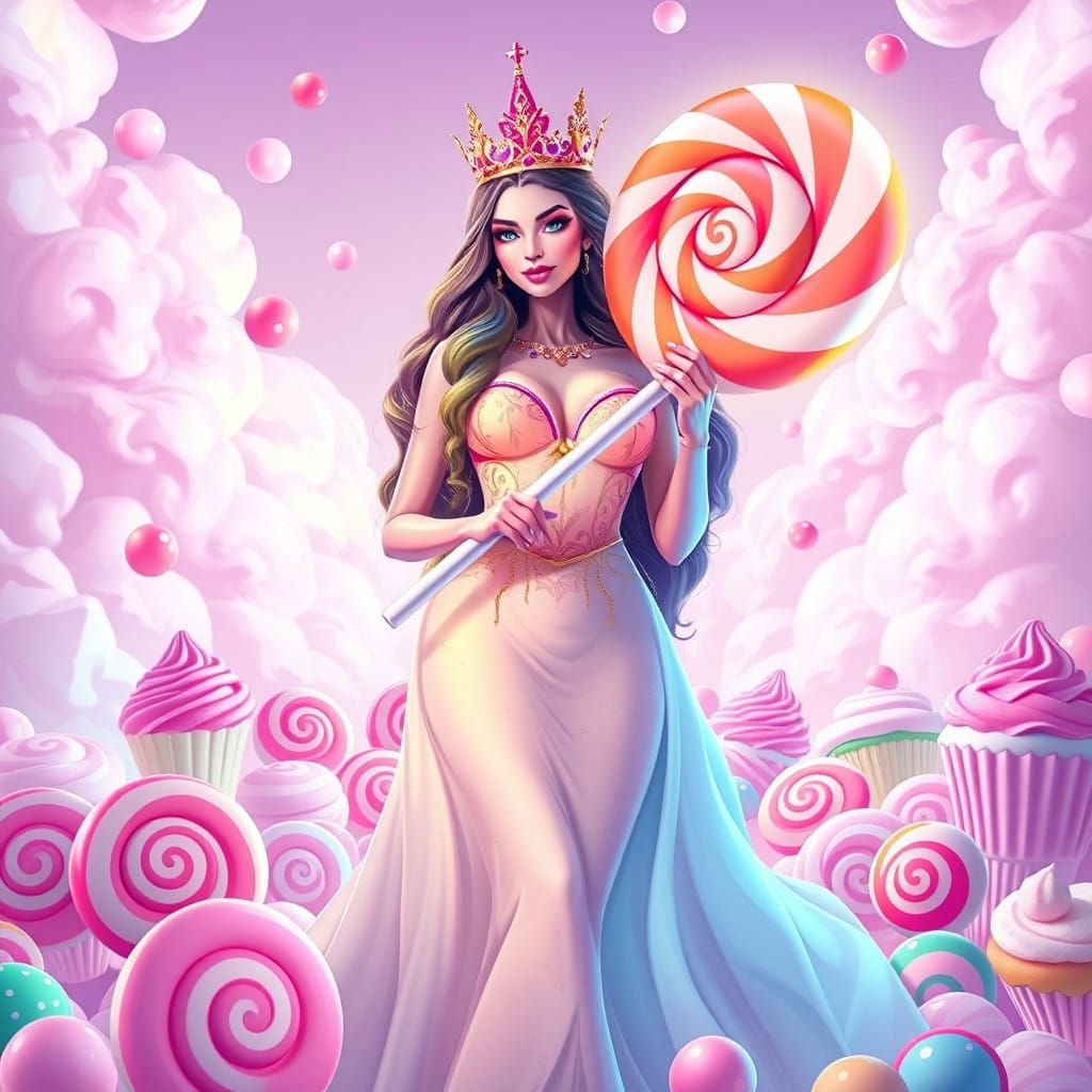 Vibrant Goddess in Pastel Candyland Wonderland