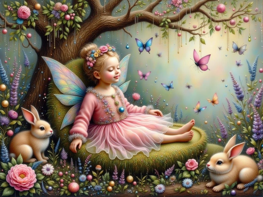 Whimsical Fairy Punk Portrait in Oil on Rough Canvas