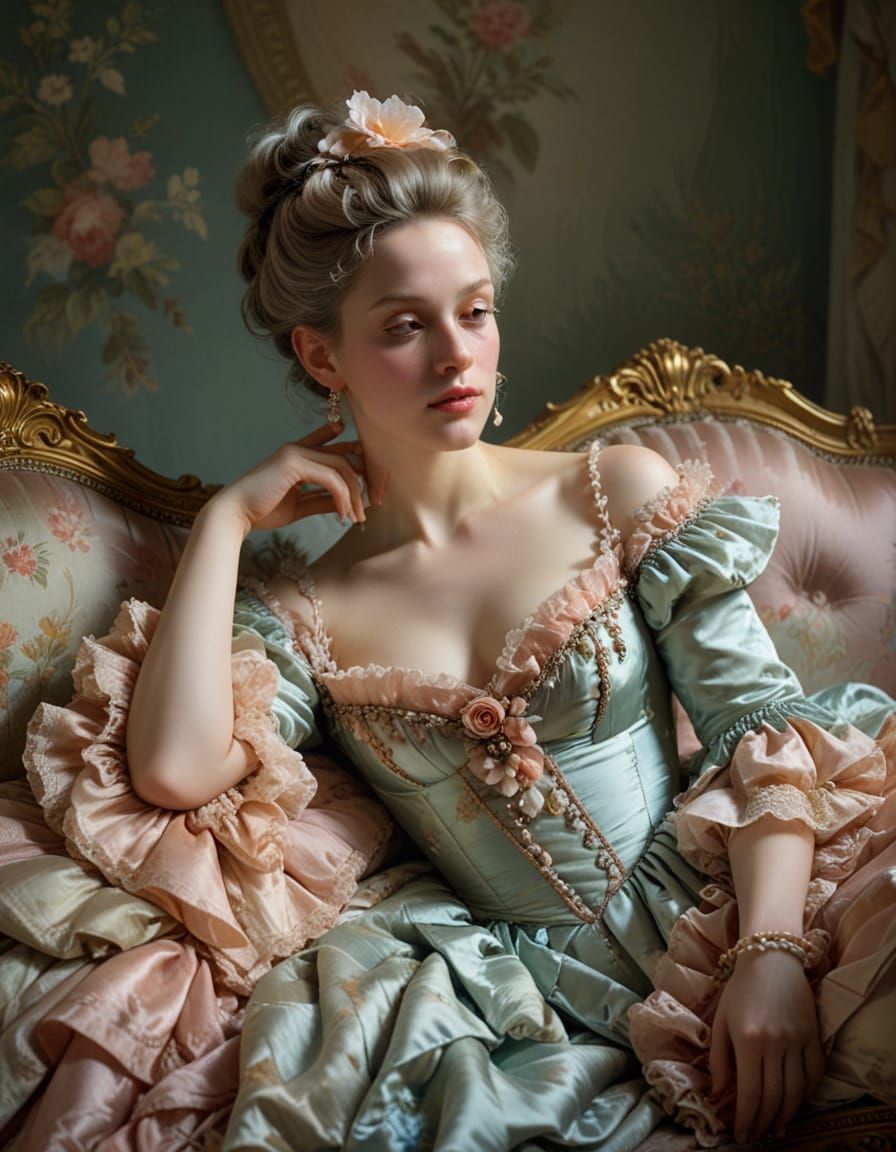 Rococo Woman in Silk Gown Reclining