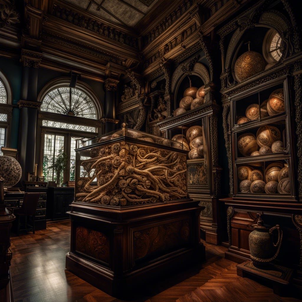 Intricate Museum of Curiosities in Hyperrealistic Style