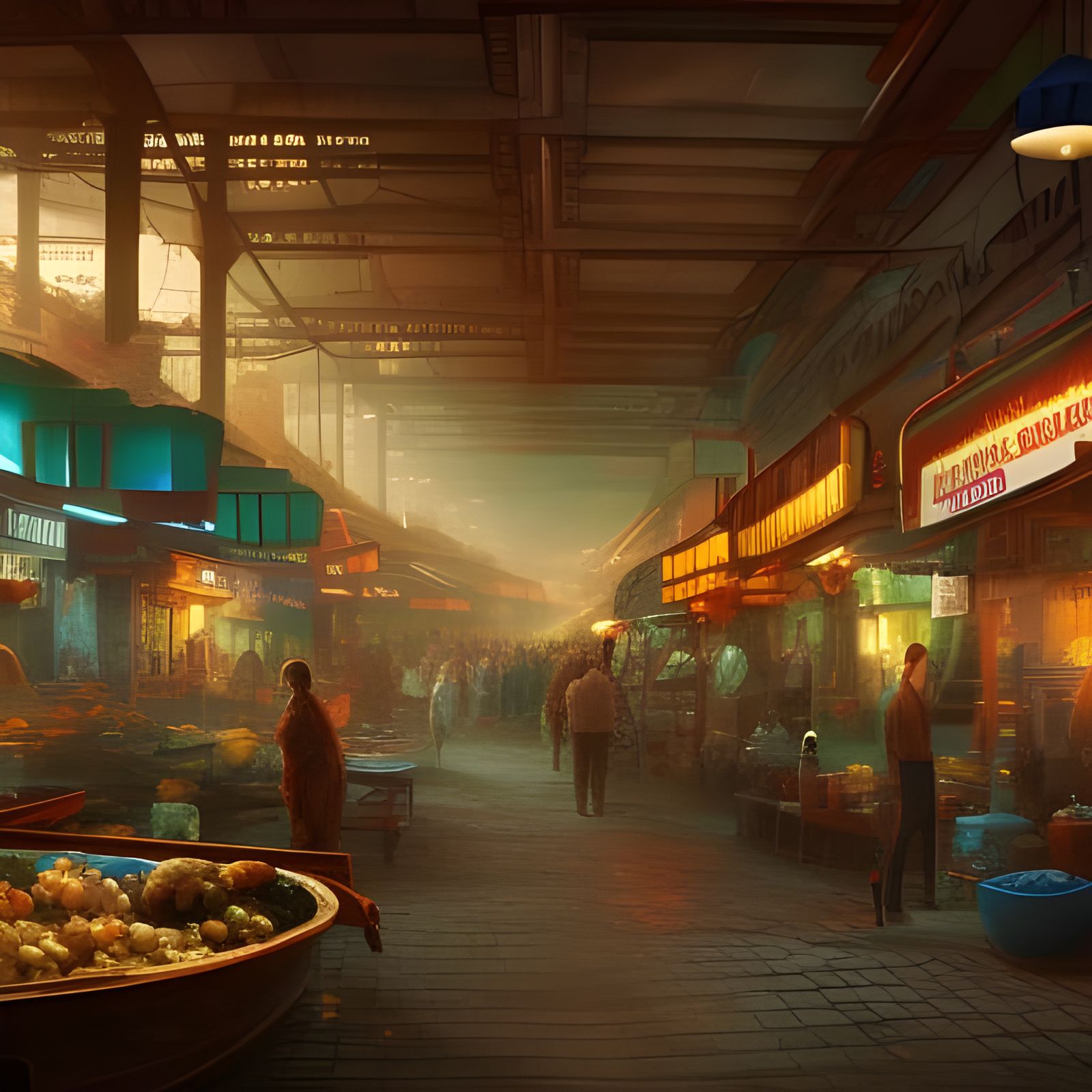 Bustling Fish Market in Art Deco Style